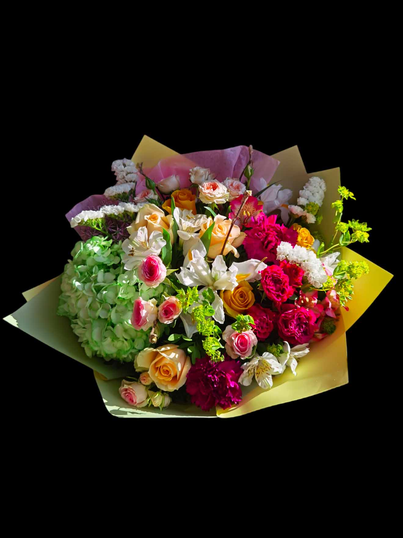 Mix cu flori verzi și fucsia